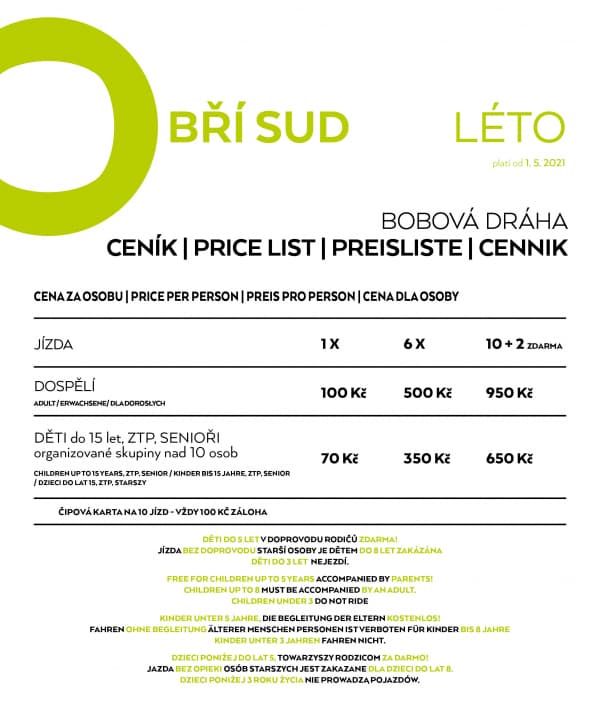 Ceník bobová dráha 2021